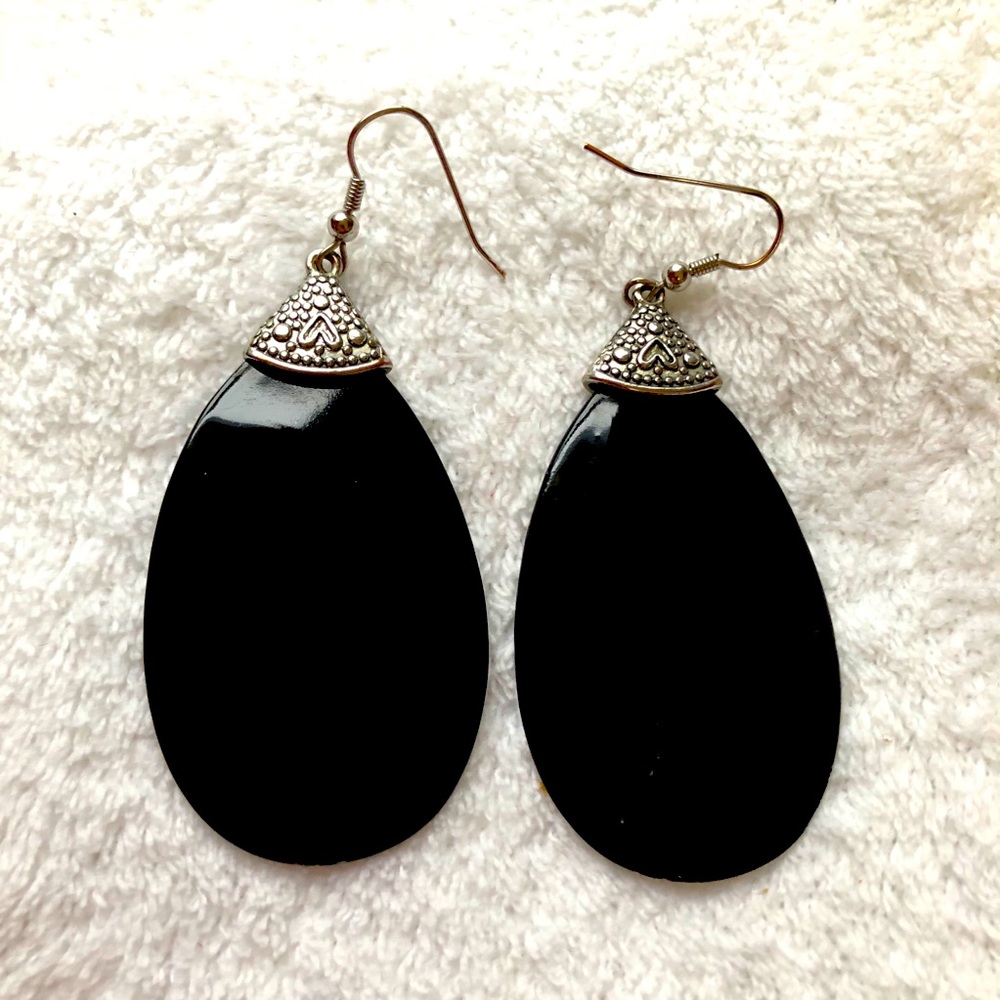 Black/Silver Tear Drop Earrings